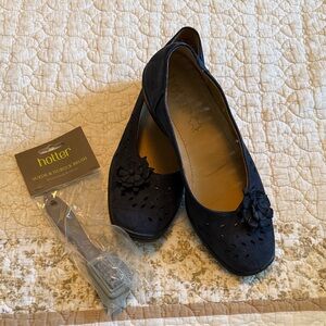 hotter Navy Suede Floral Ballet Flats